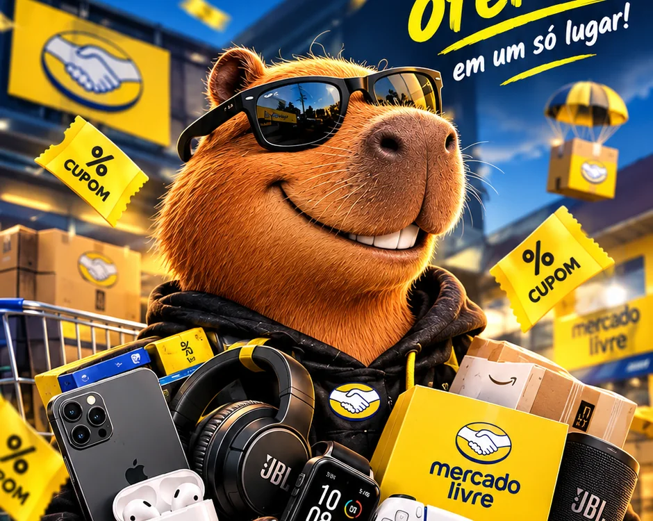 Capivara da PromoTech de óculos com produtos e cupons de ofertas